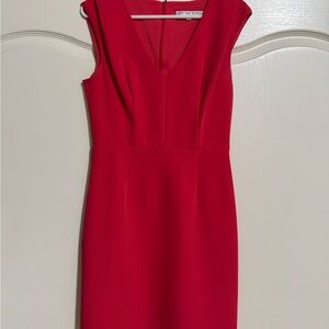 Trina Turk Bright Red V-Neck Midi Sheath Dress
